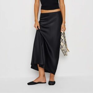 Reformation Black Layla Silk Skirt